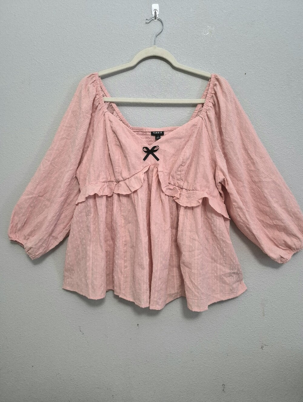 Torrid Cotton Dobby Dot Stripe Woven Smocked Back Babydoll Pink Top Size 1